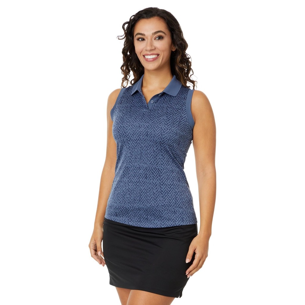 Adidas Ultimate365 Jacquard Polo Shirt Sleeveless Blue Womens Small NWT